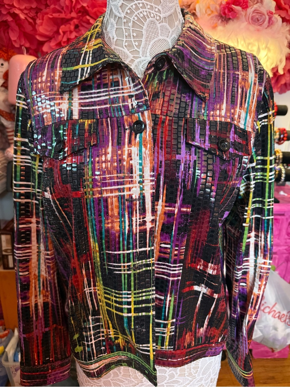 Notations Multicolor Abstract Plaid Button-Front Jacket - Picture 4 of 4